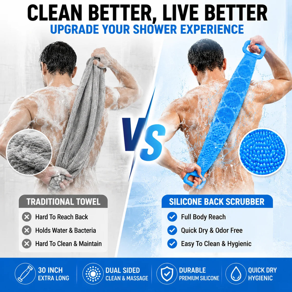 🛁 Limited-Time 49% OFF — 99.9% Antibacterial Silicone Back Scrubber 💦