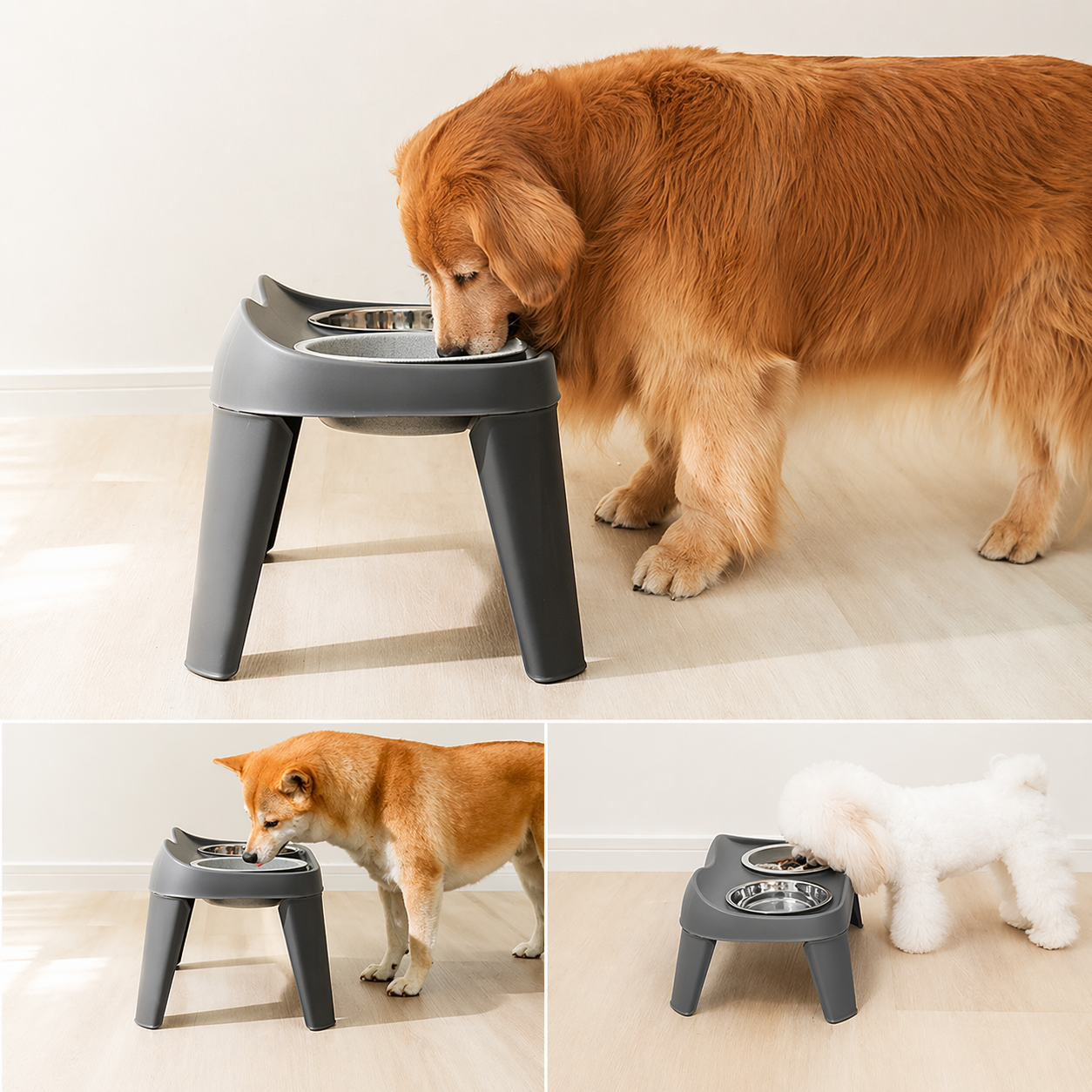 Elevated Dog Feeding Station with Stainless Steel Bowls
